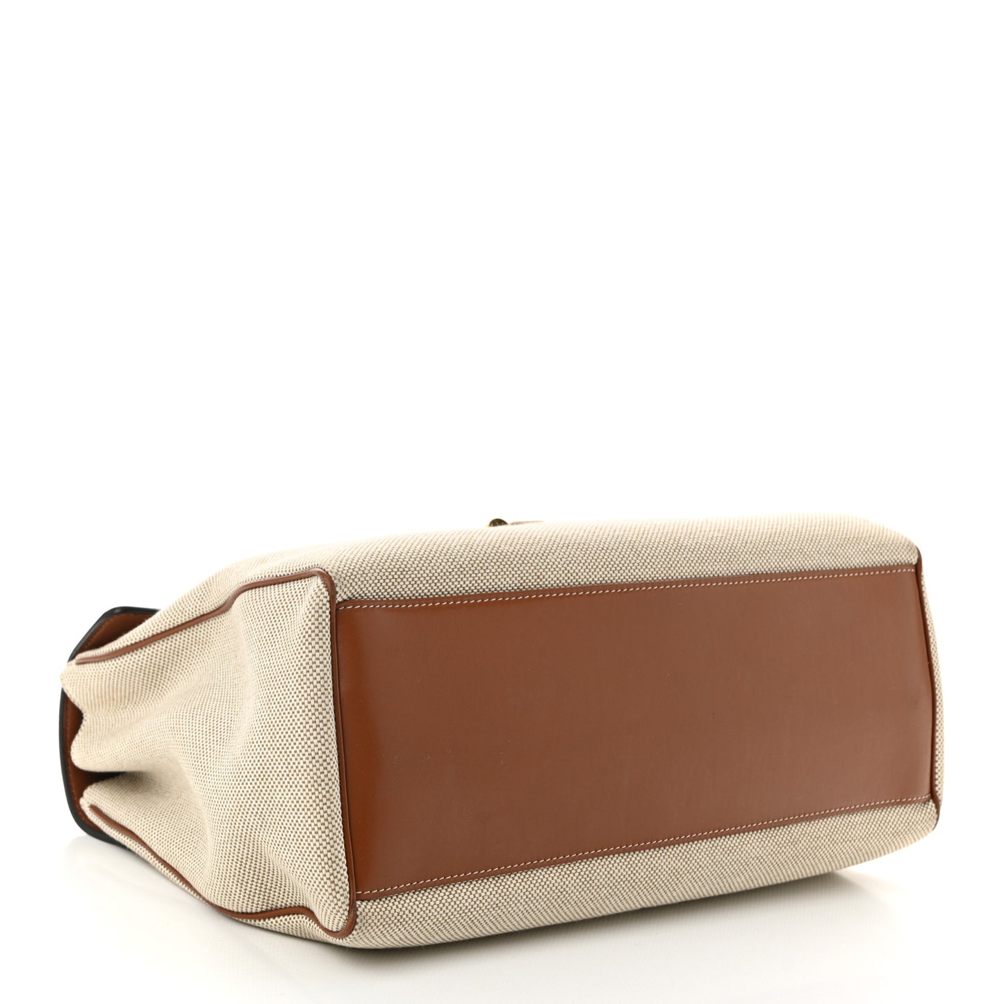 Canvas Calfskin Medium Soft 16 Top Handle Bag Tan White