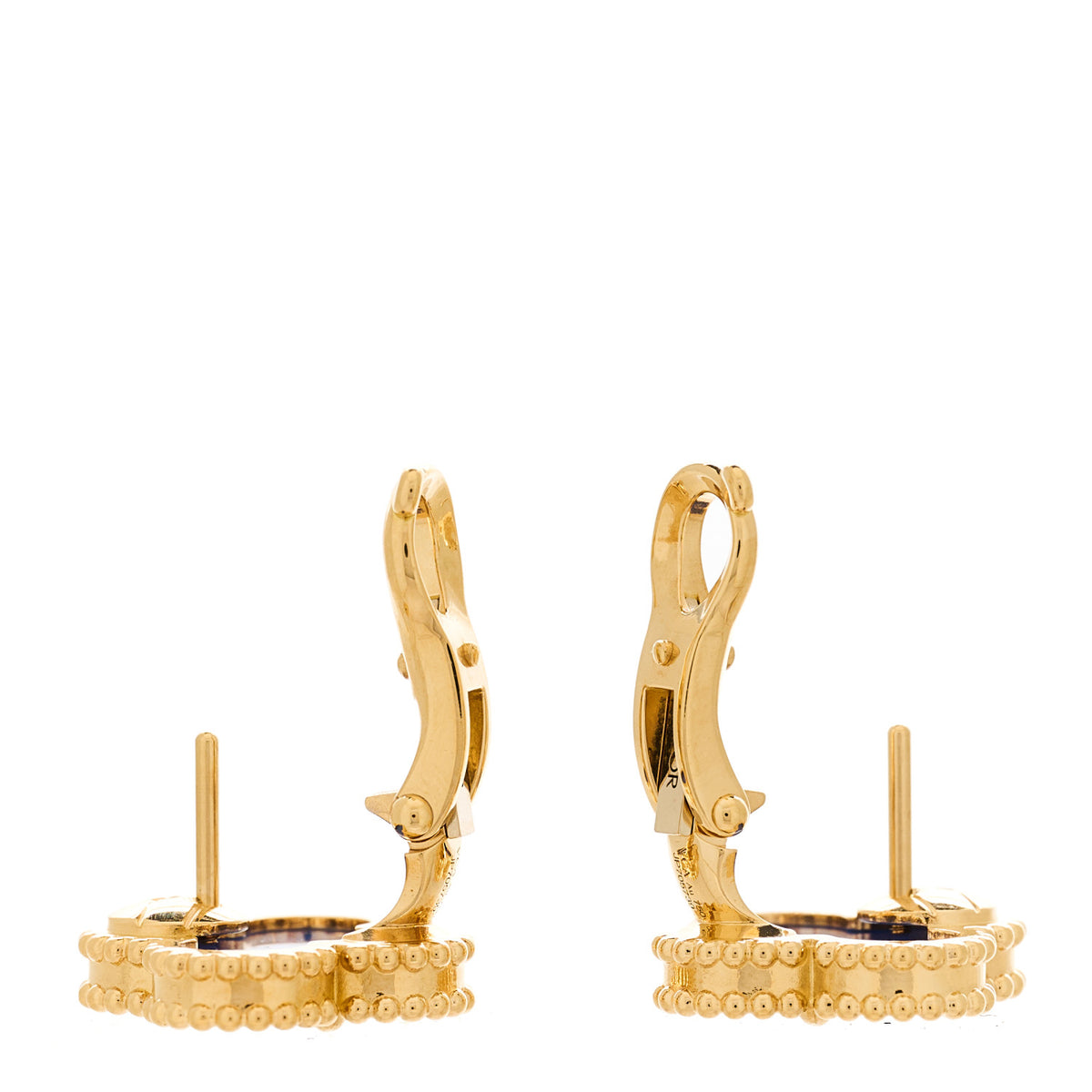 18K Yellow Gold Blue Agate Vintage Alhambra Earrings