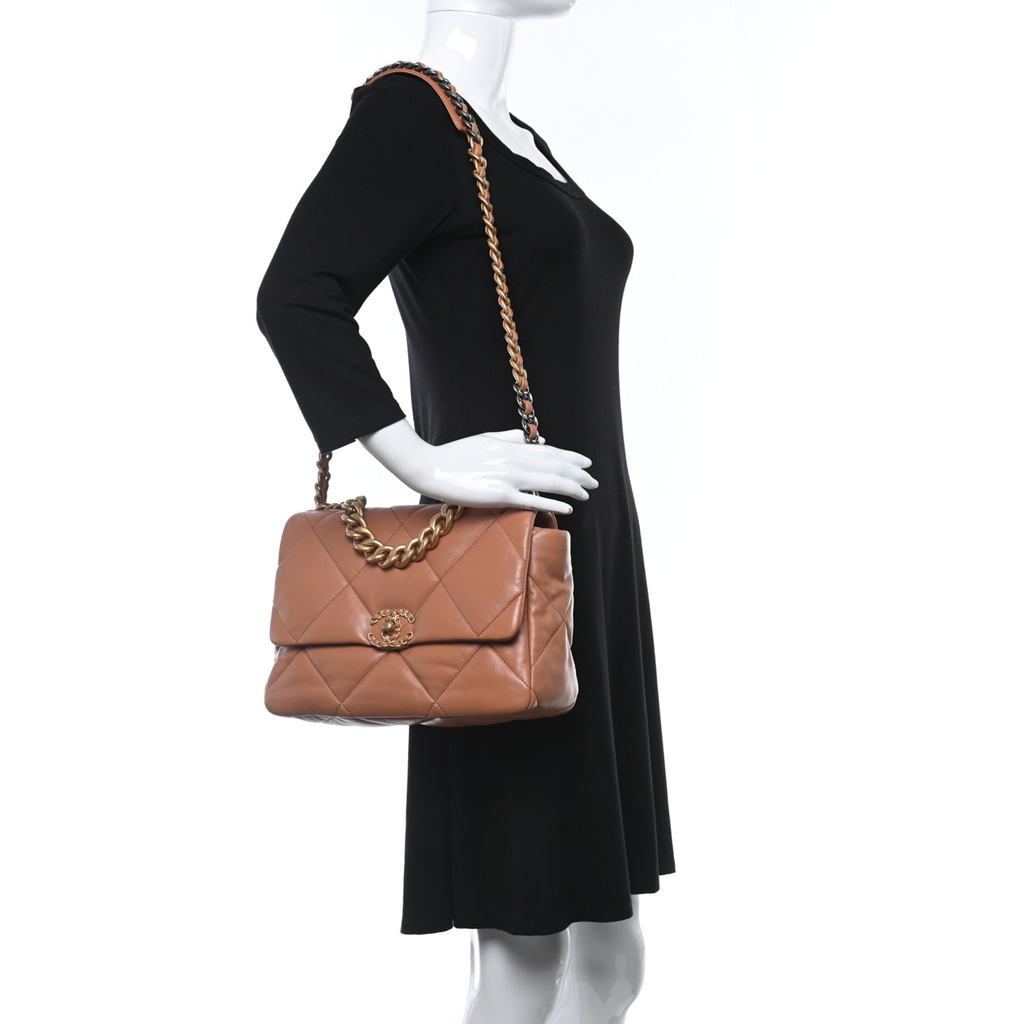 Lambskin Quilted Large Chanel 19 Flap Brown