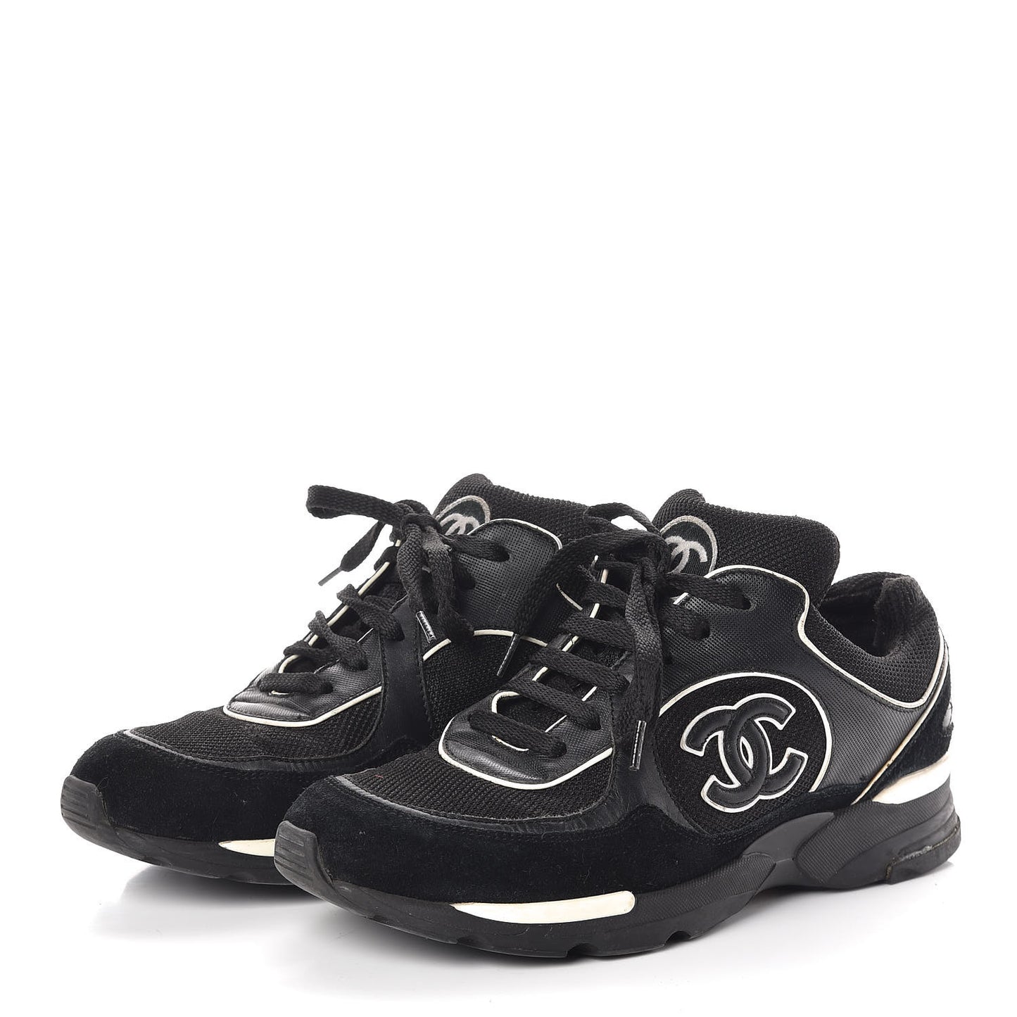 Suede Calfskin CC Sneakers 38 Black White