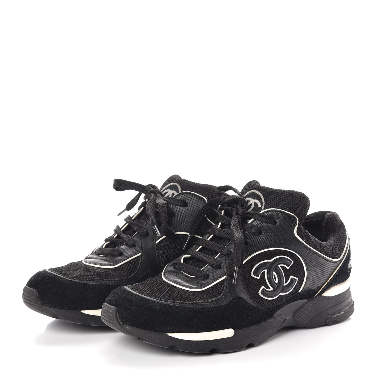 Chanel Suede Calfskin CC Sneakers 38 Black White 3 of 8
