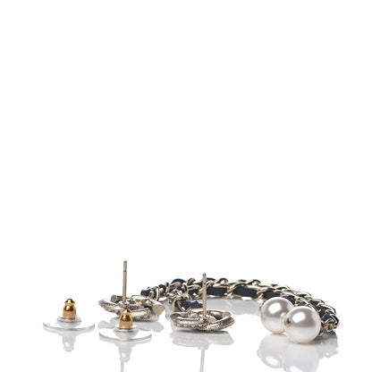 Chanel Lambskin Chain Crystal Pearl CC Drop Earrings Gold 3 of 4