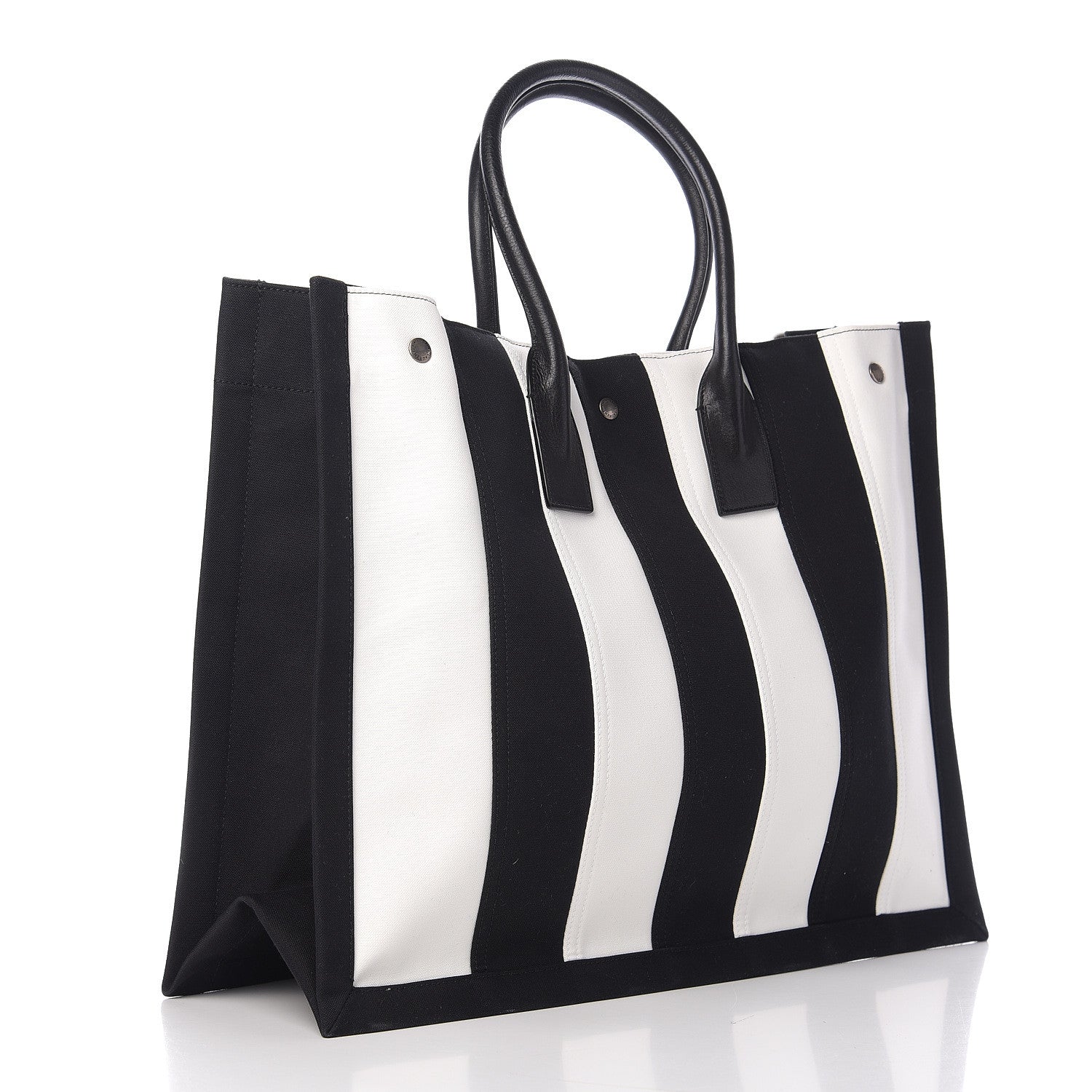 Saint Laurent Canvas Noe Striped Tote Black White 2 of 8