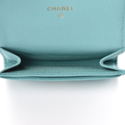 Chanel Caviar Chevron Quilted Card Holder Wallet Green 5 of 9