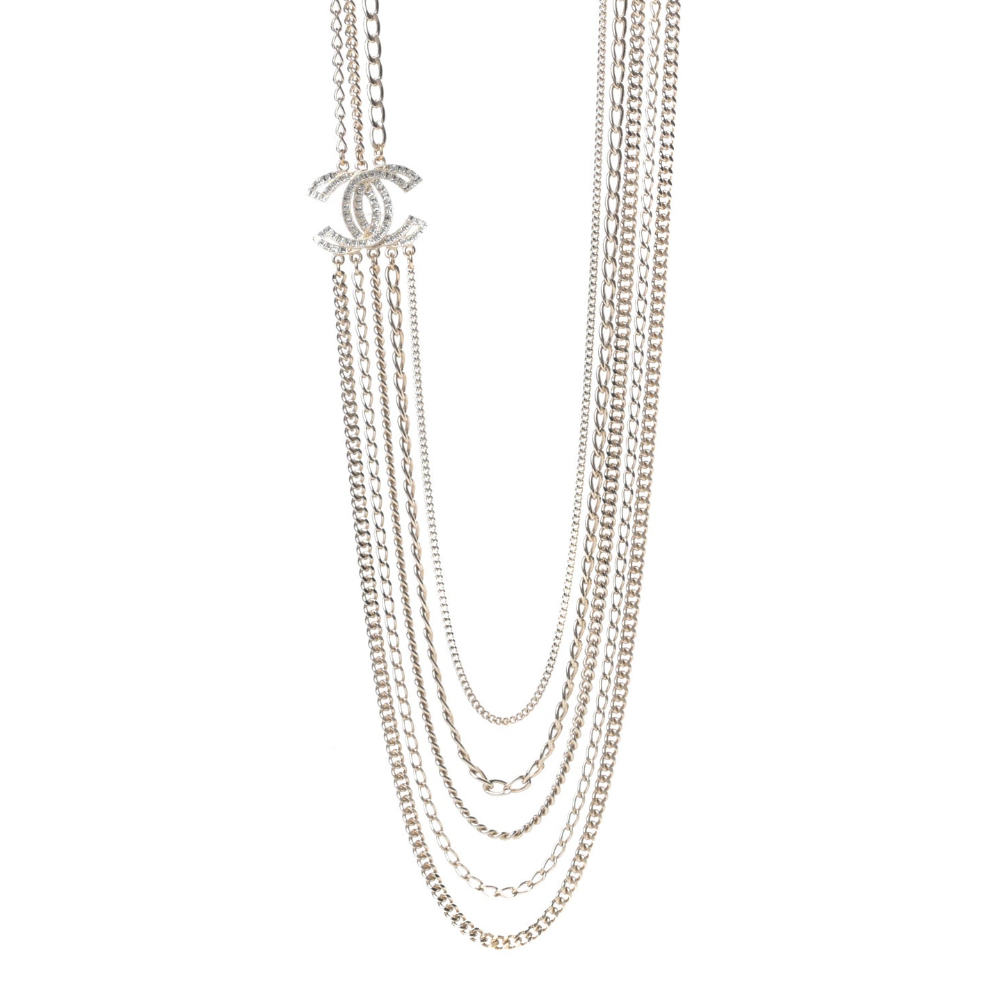 Multi Strand Chain Baguette Crystal CC Necklace Gold