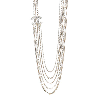 Chanel Multi Strand Chain Baguette Crystal CC Necklace Gold 1 of 5