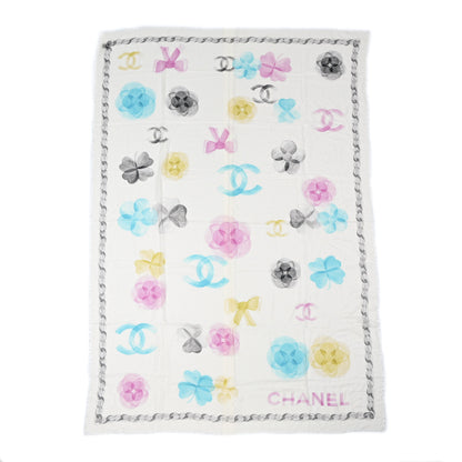 Chanel Cashmere CC Camellia Scarf Shawl Ivory Multicolor 1 of 9