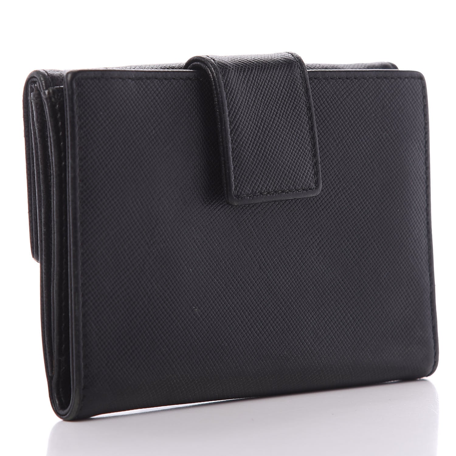 Prada Saffiano Tri-Fold Compact Wallet Black 3 of 10
