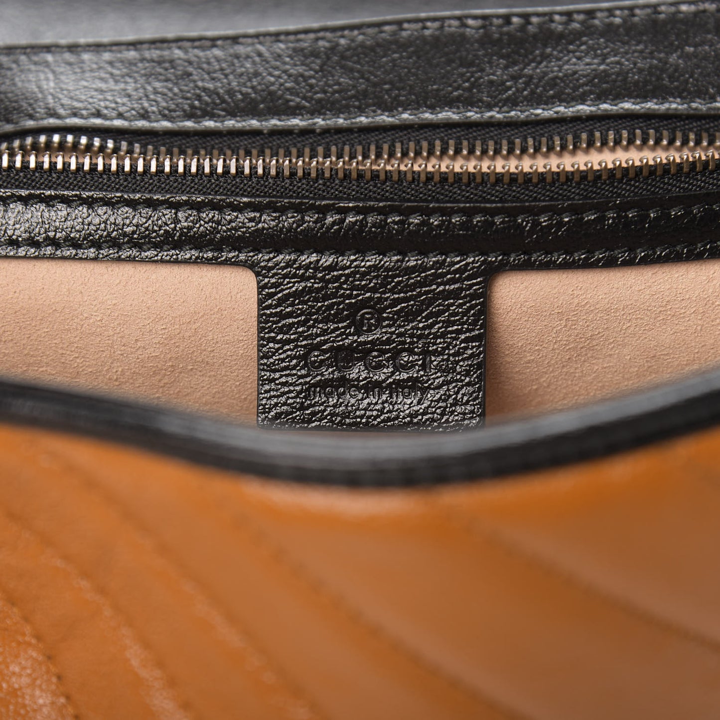 Vintage Effect Calfskin Matelasse Diagonal Small Torchon GG Marmont Shoulder Bag Cognac Black