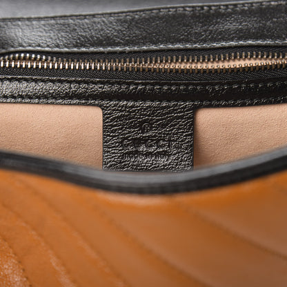 Gucci Vintage Effect Calfskin Matelasse Diagonal Small Torchon GG Marmont Shoulder Bag Cognac Black 6 of 10