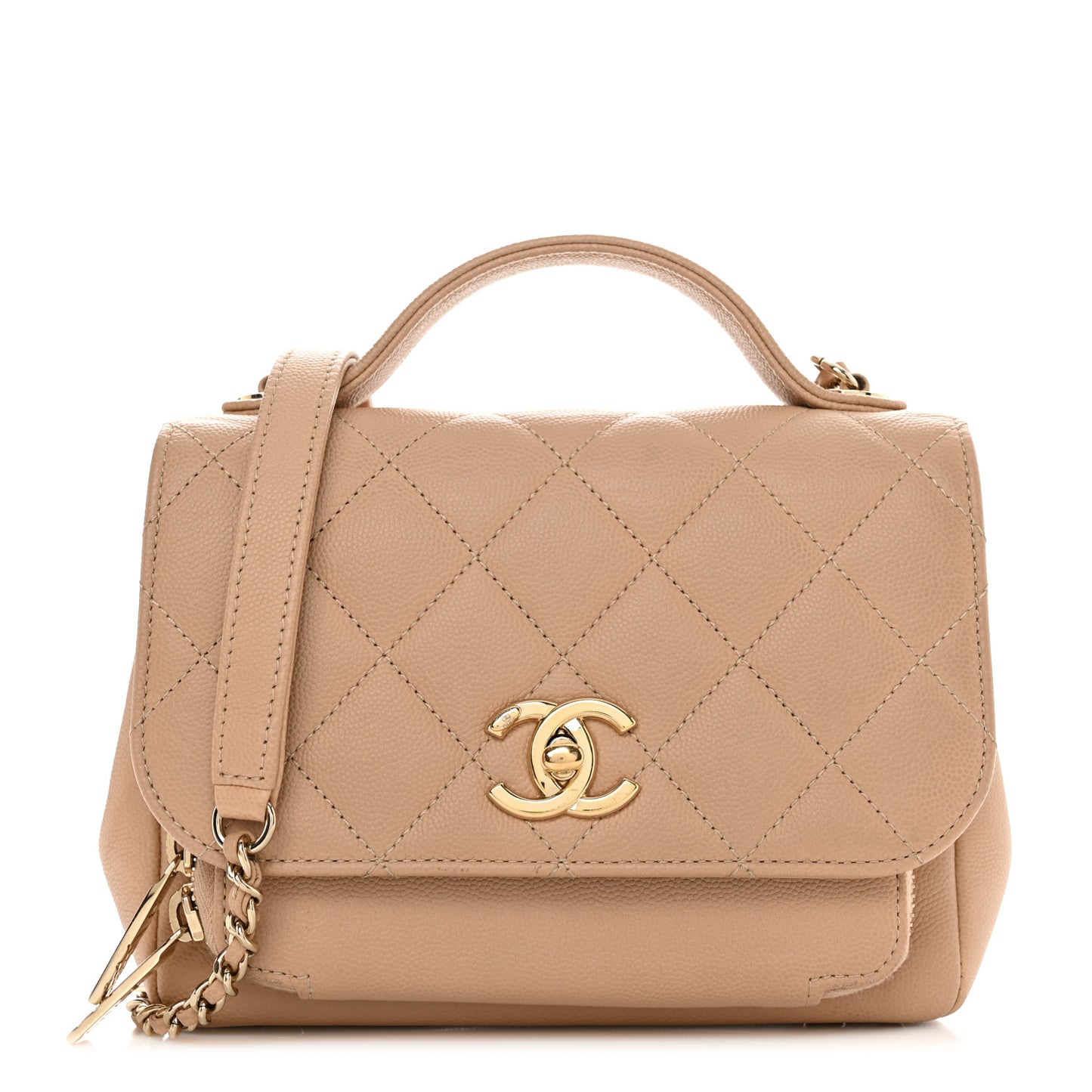 Caviar Quilted Small Business Affinity Flap Beige