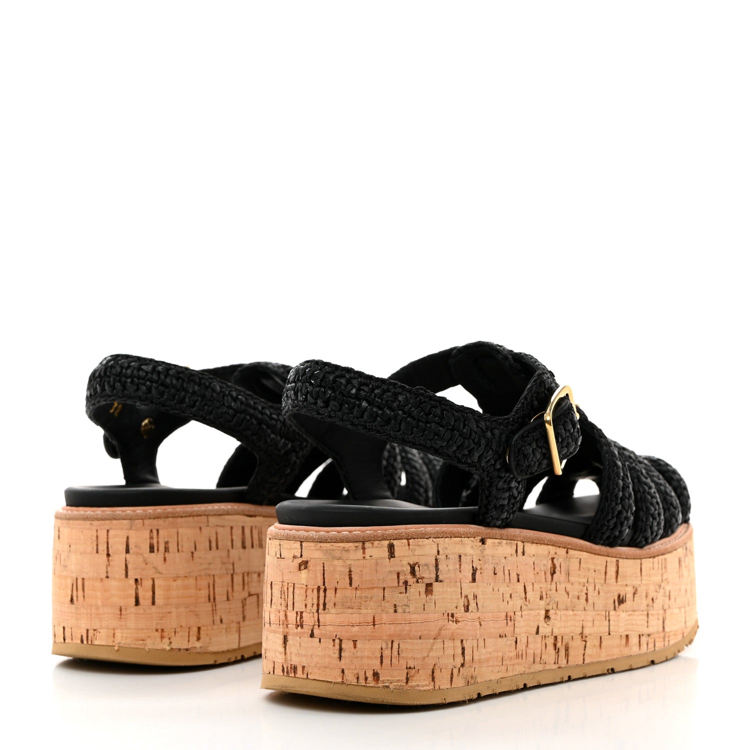 Prada Raffia Cork Metal Triangle Logo Crochet Fisherman Platform 75mm Sandals 38 Black 4 of 9