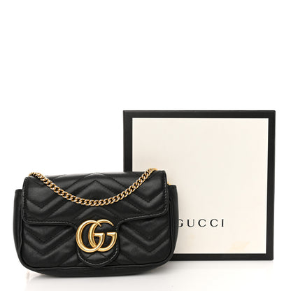 Gucci Calfskin Matelasse Super Mini GG Marmont Shoulder Bag Black 11 of 11