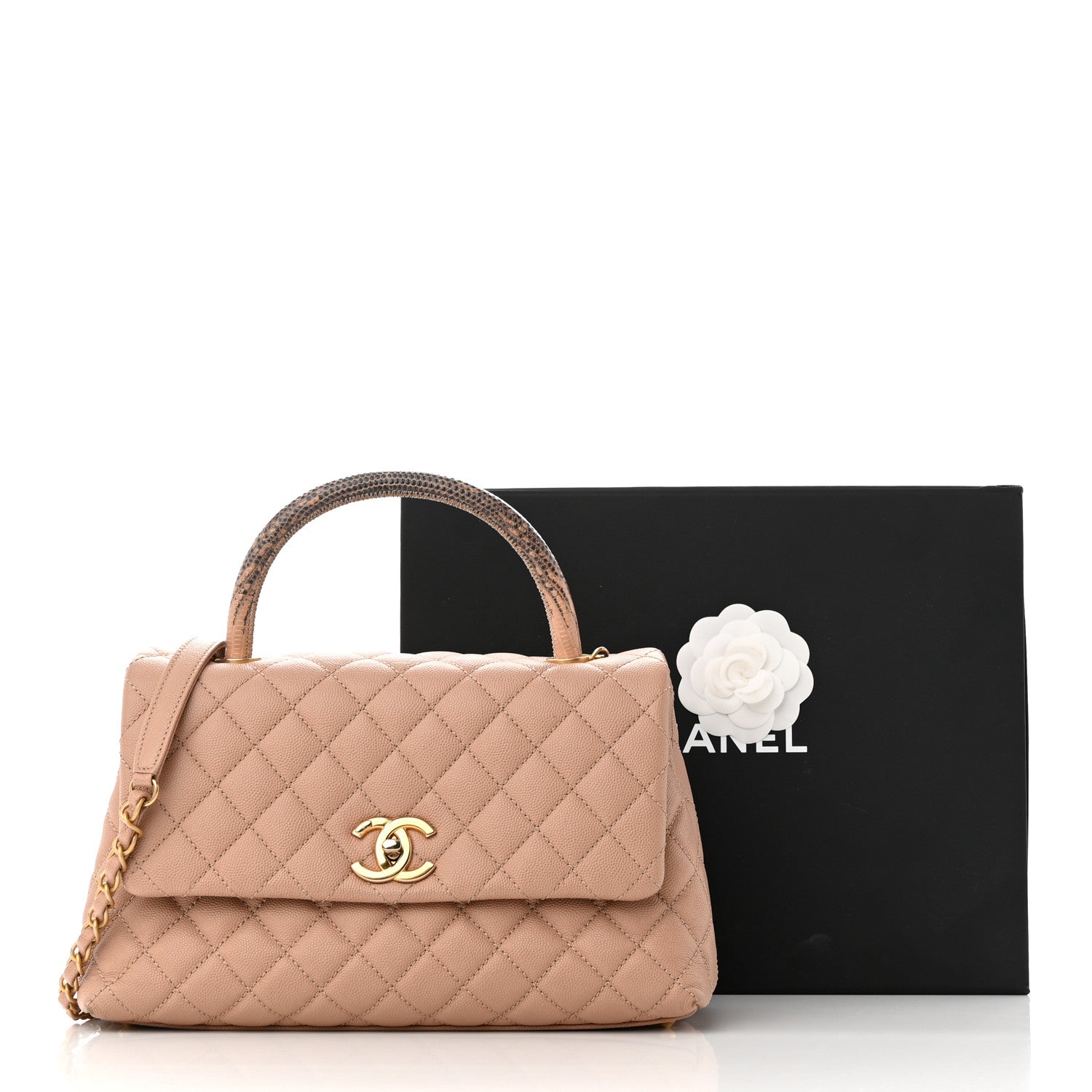 Chanel Caviar Lizard Embossed Quilted Small Coco Handle Flap Beige 10 of 10