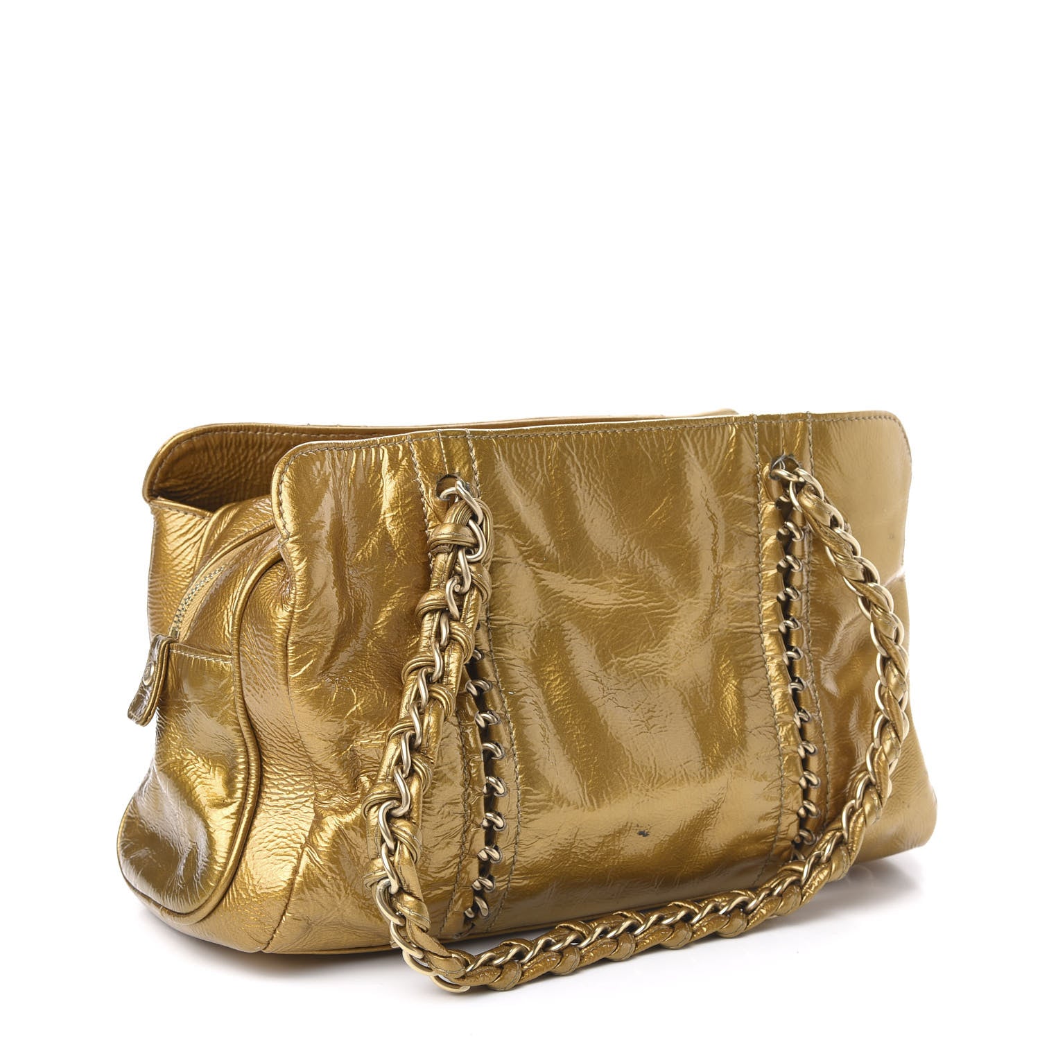 Chanel Crinkled Patent Modern Chain Tote Gold 3 of 12