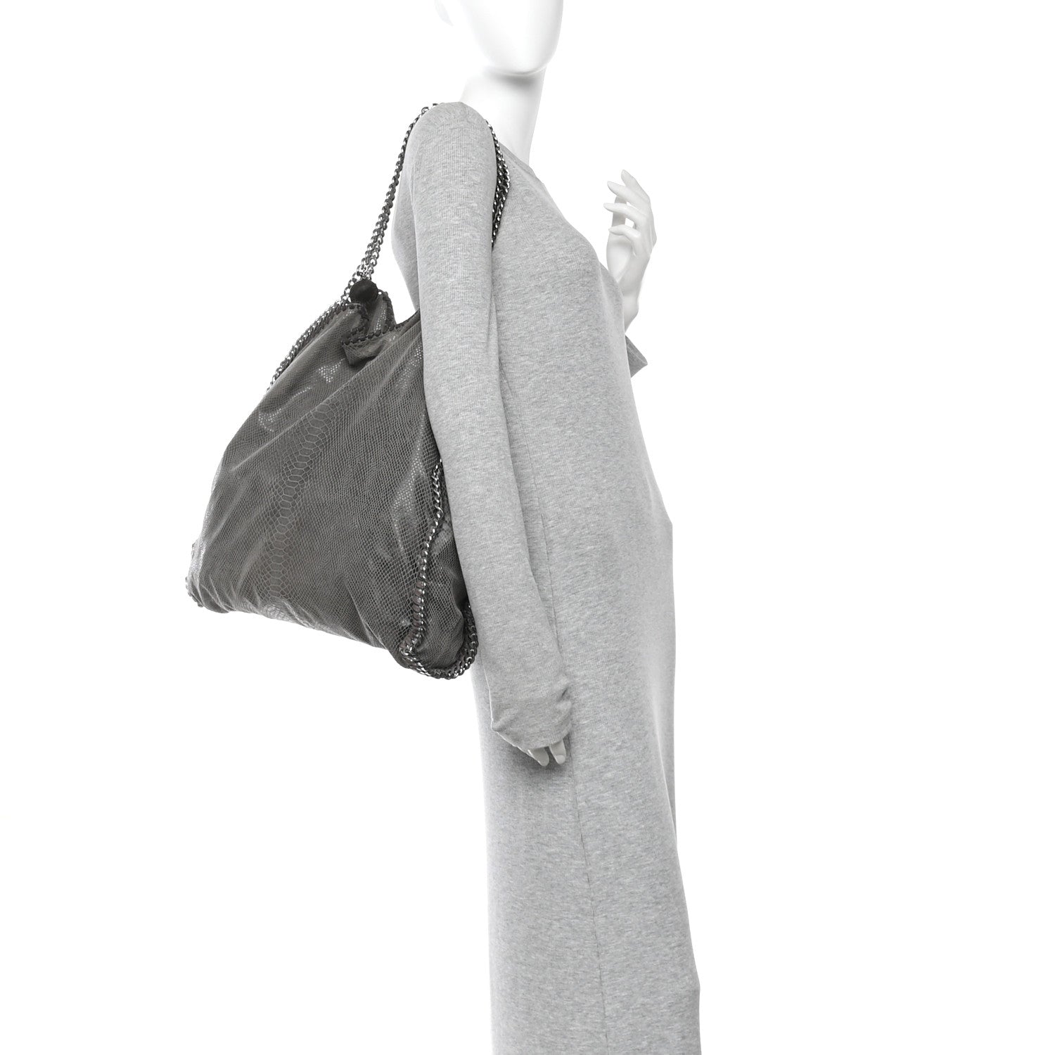 Stella McCartney Metallic Faux Snakeskin Big Falabella Tote Grey 2 of 13