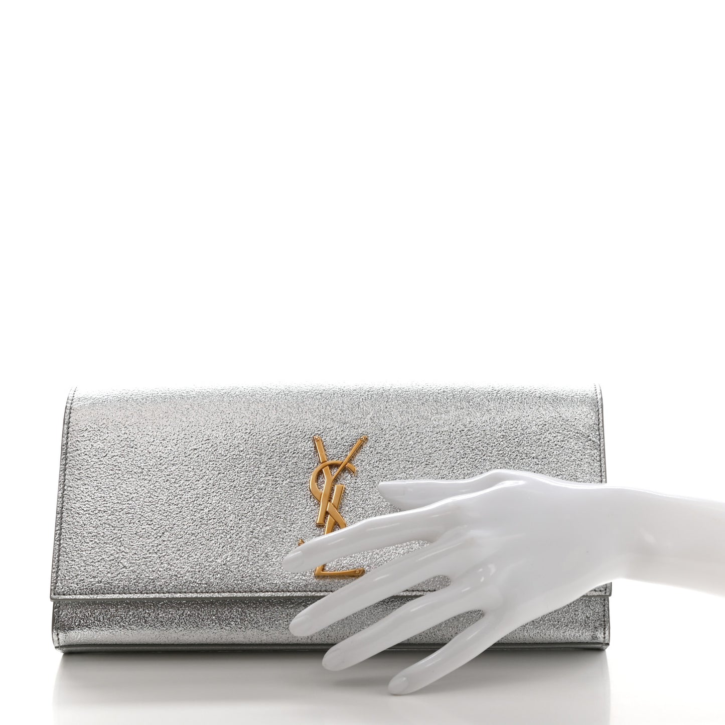 Textured Metallic Calfskin Classic Monogram Cassandre Clutch Silver