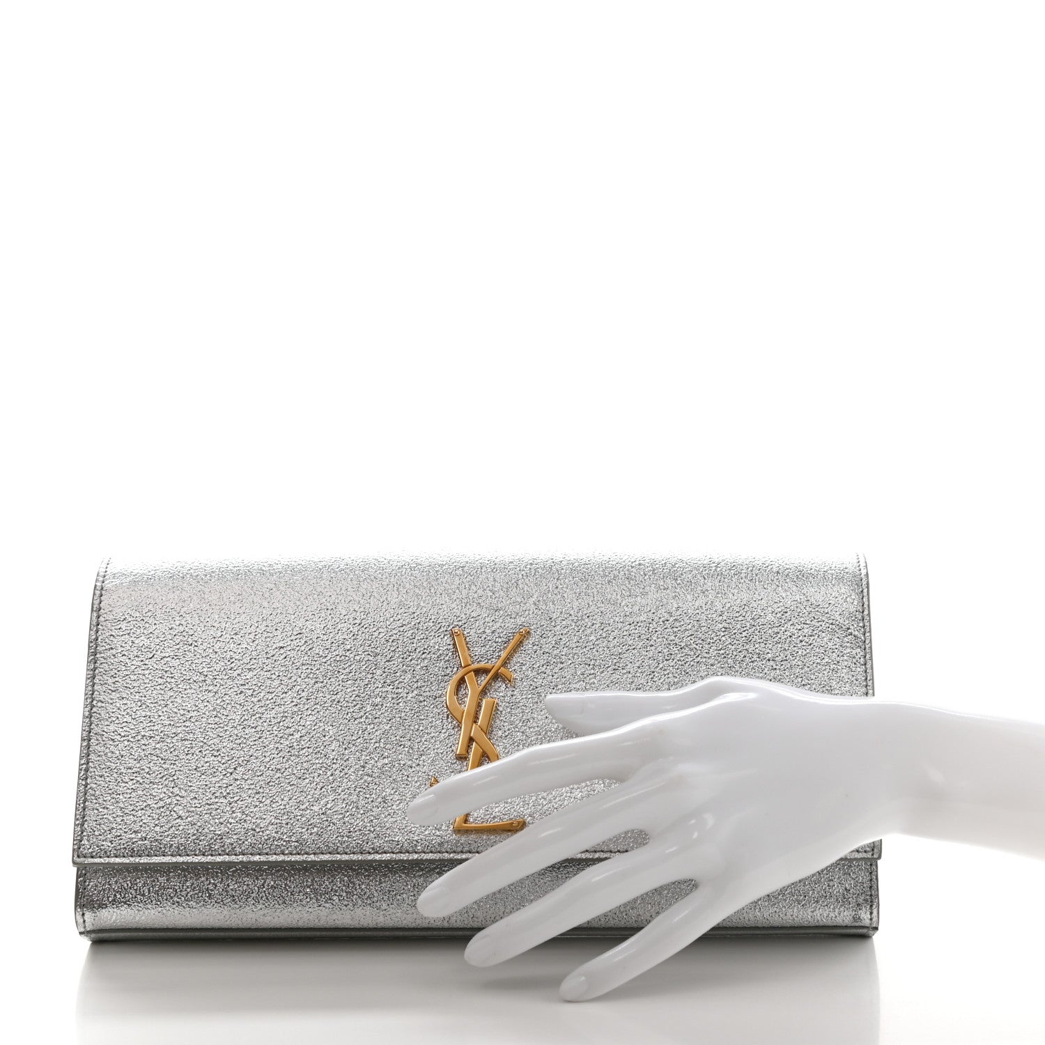 Saint Laurent Textured Metallic Calfskin Classic Monogram Cassandre Clutch Silver 2 of 13