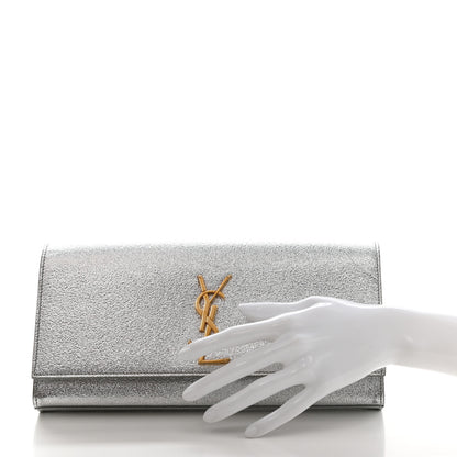 Saint Laurent Textured Metallic Calfskin Classic Monogram Cassandre Clutch Silver 2 of 13