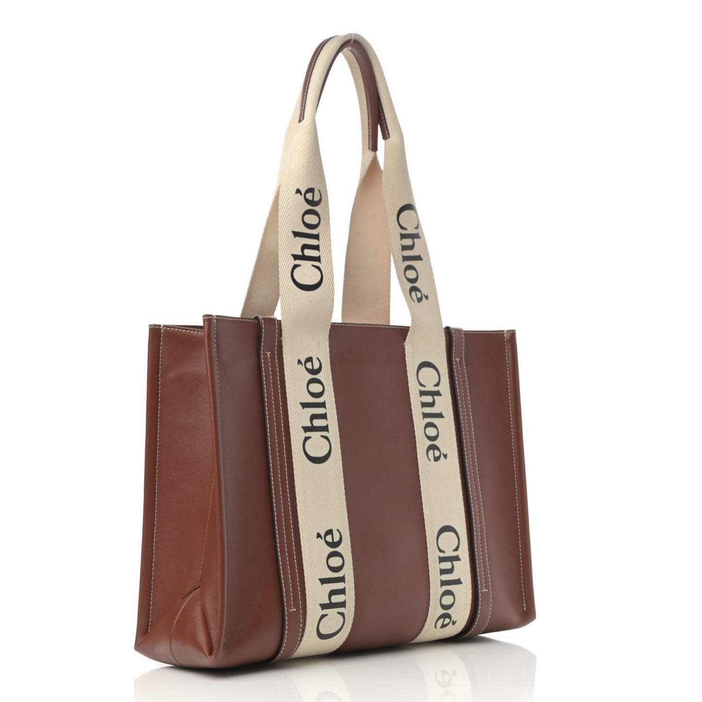 Calfskin Medium Woody Ribbon Tote Sepia Brown