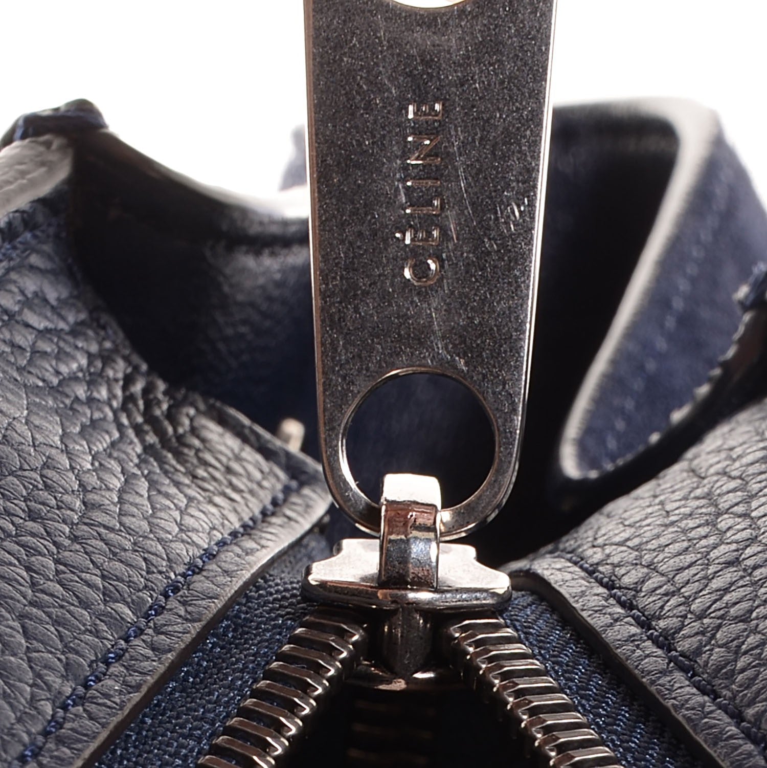 Celine Drummed Calfskin Suede Medium Trapeze Navy Blue 8 of 8