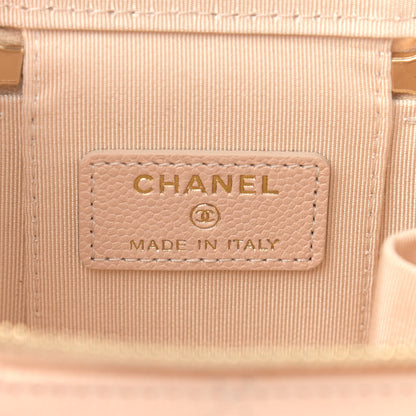 Chanel Iridescent Caviar Quilted Mini Pearl On Top Vanity Case With Chain Beige 6 of 9