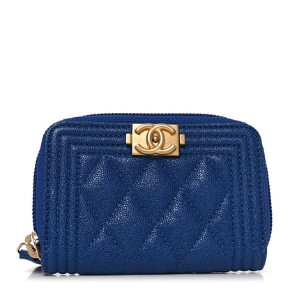 Chanel Caviar Quilted Boy Zip Around Coin Purse Wallet Blue 1 of 7
