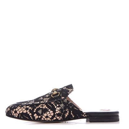 Gucci Lace Malaga Kid Womens Princetown Slippers 36.5 Black Skin Rose 1 of 9