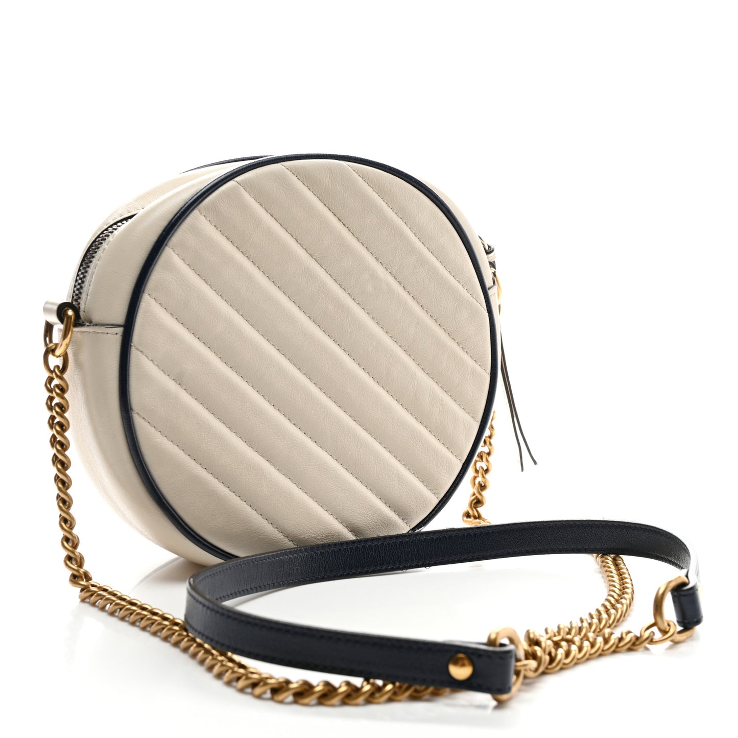 Azalea Calfskin Matelasse Diagonal Mini Torchon GG Marmont Round Shoulder Bag Mystic White Blue Agata