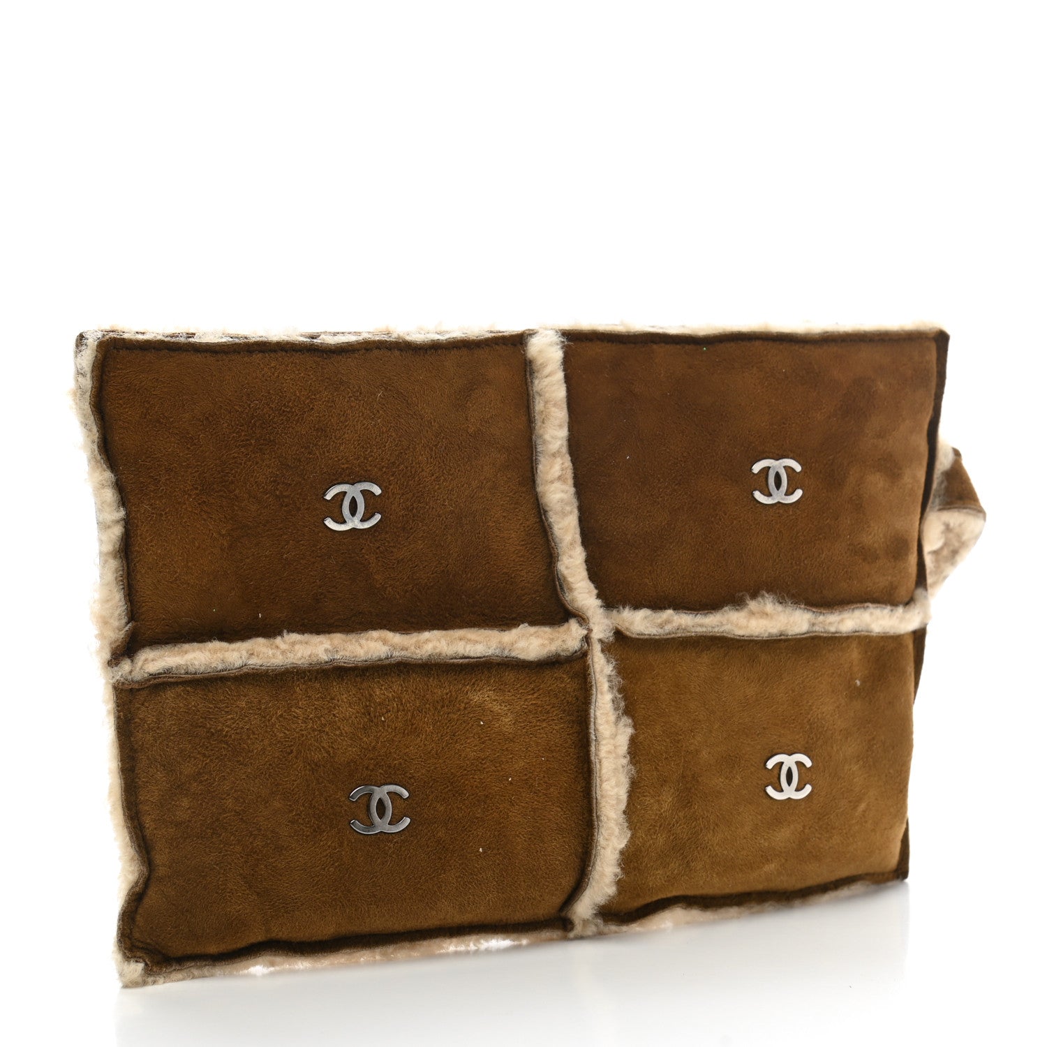 Chanel Suede Shearling Fur Wristlet Brown 3 of 8