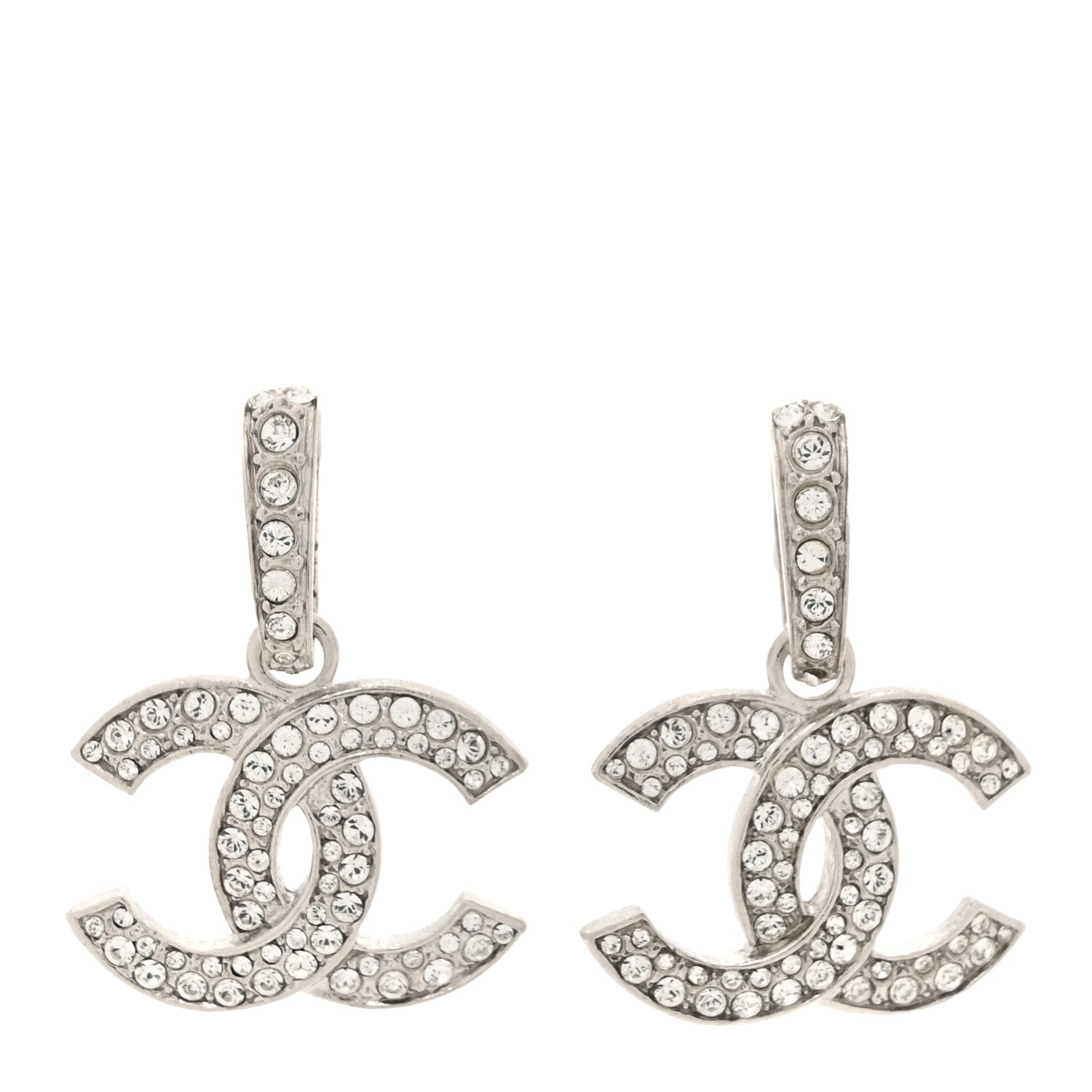 Chanel Crystal Palais Garnier CC Drop Earrings Silver