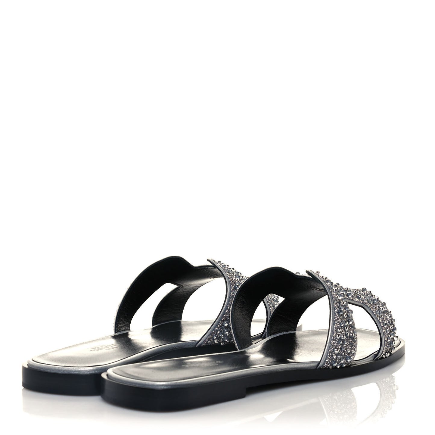 Velvet Goatskin Crystal Beads Oran Sandals 39.5 Gris Argente
