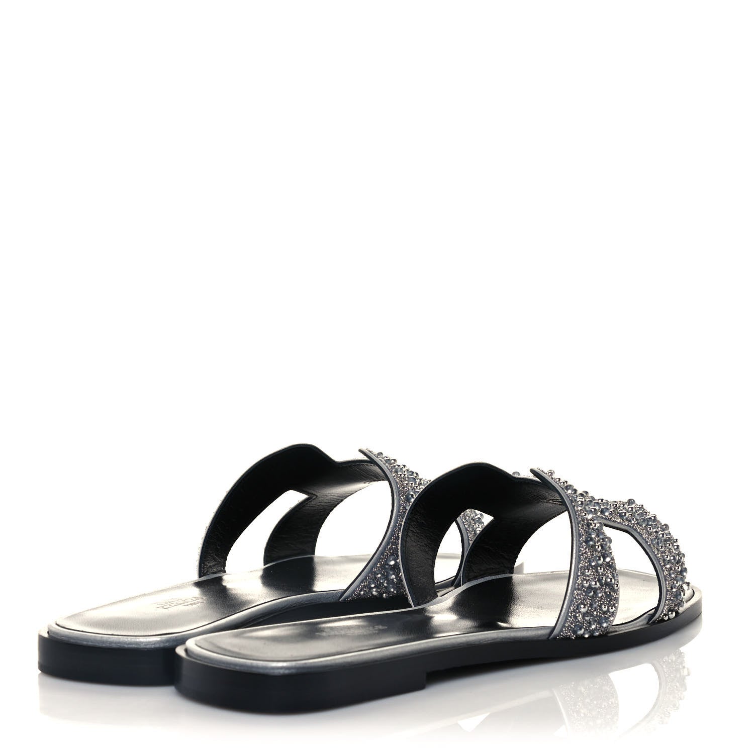 Hermes Velvet Goatskin Crystal Beads Oran Sandals 39.5 Gris Argente 4 of 11