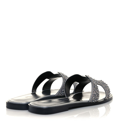 Hermes Velvet Goatskin Crystal Beads Oran Sandals 39.5 Gris Argente 4 of 11