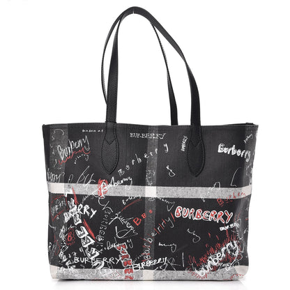 Burberry Coated Canvas Mega Check Sketchbook Medium Reversible Doodle Tote Black 1 of 6