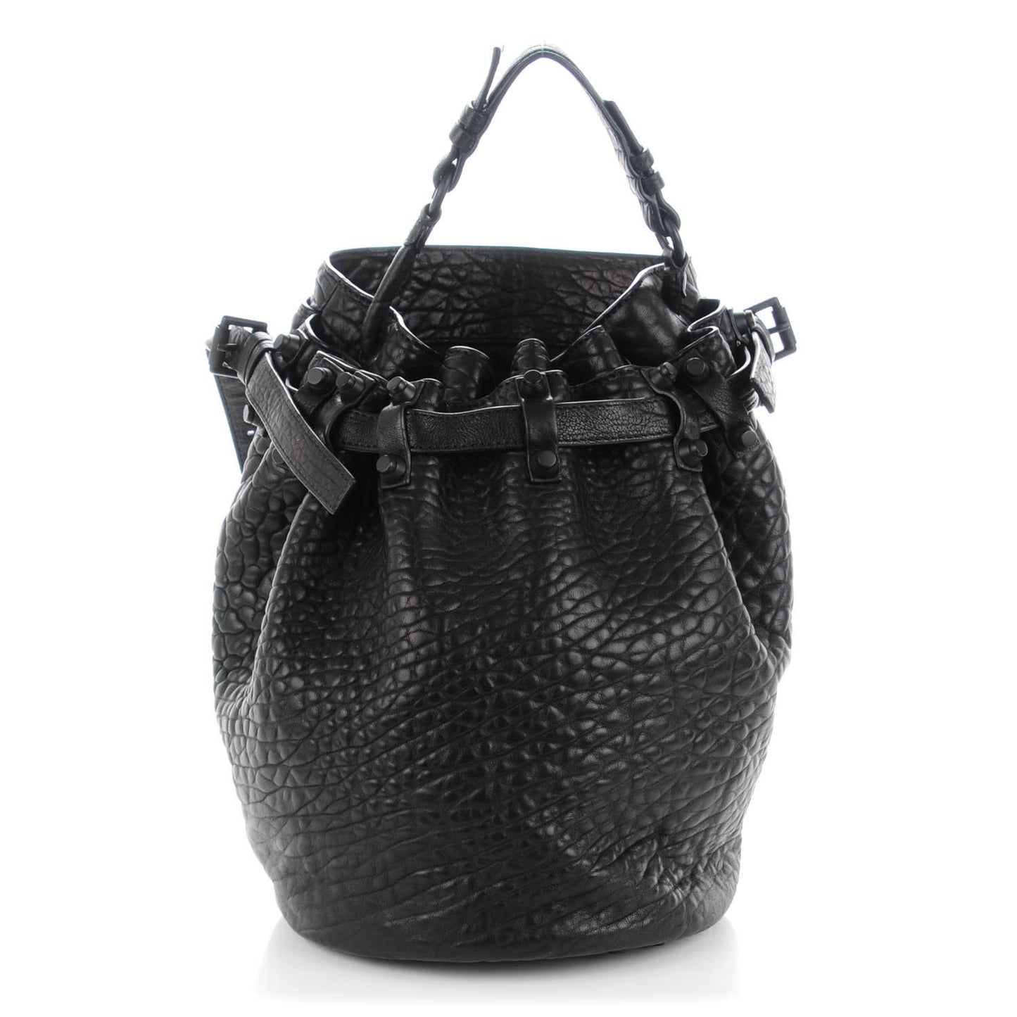 Pebbled Lambskin Diego Bucket Bag Black Black Hardware