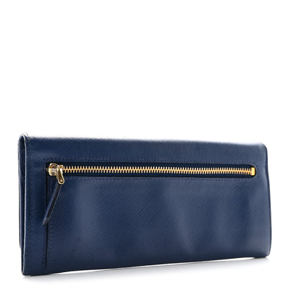 Prada Saffiano Triangle Continental Flap Wallet Bleuette 3 of 6