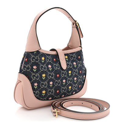 Gucci New Denim GG Monogram Calfskin Love Parade Mini Jackie 1961 Hobo Light Pink 3 of 10