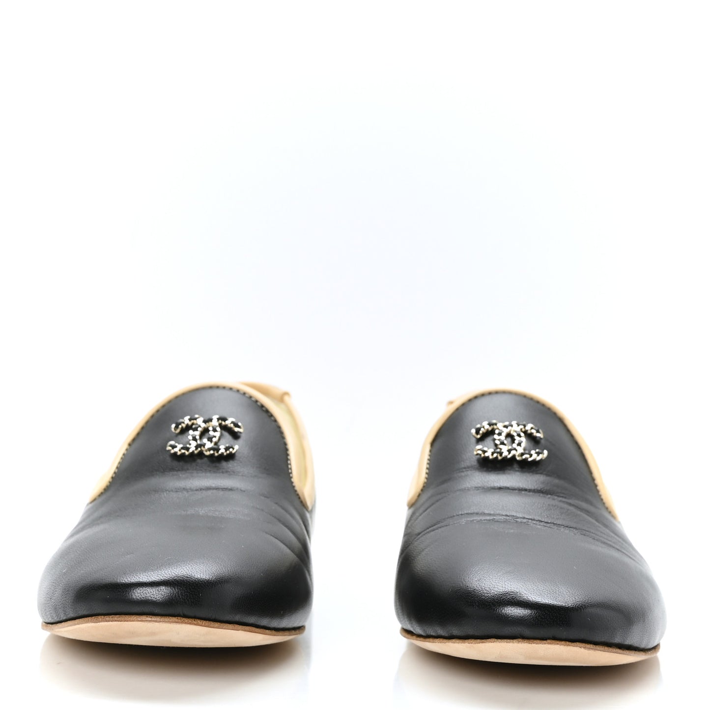 Lambskin CC Chain Loafers 37 Black Beige