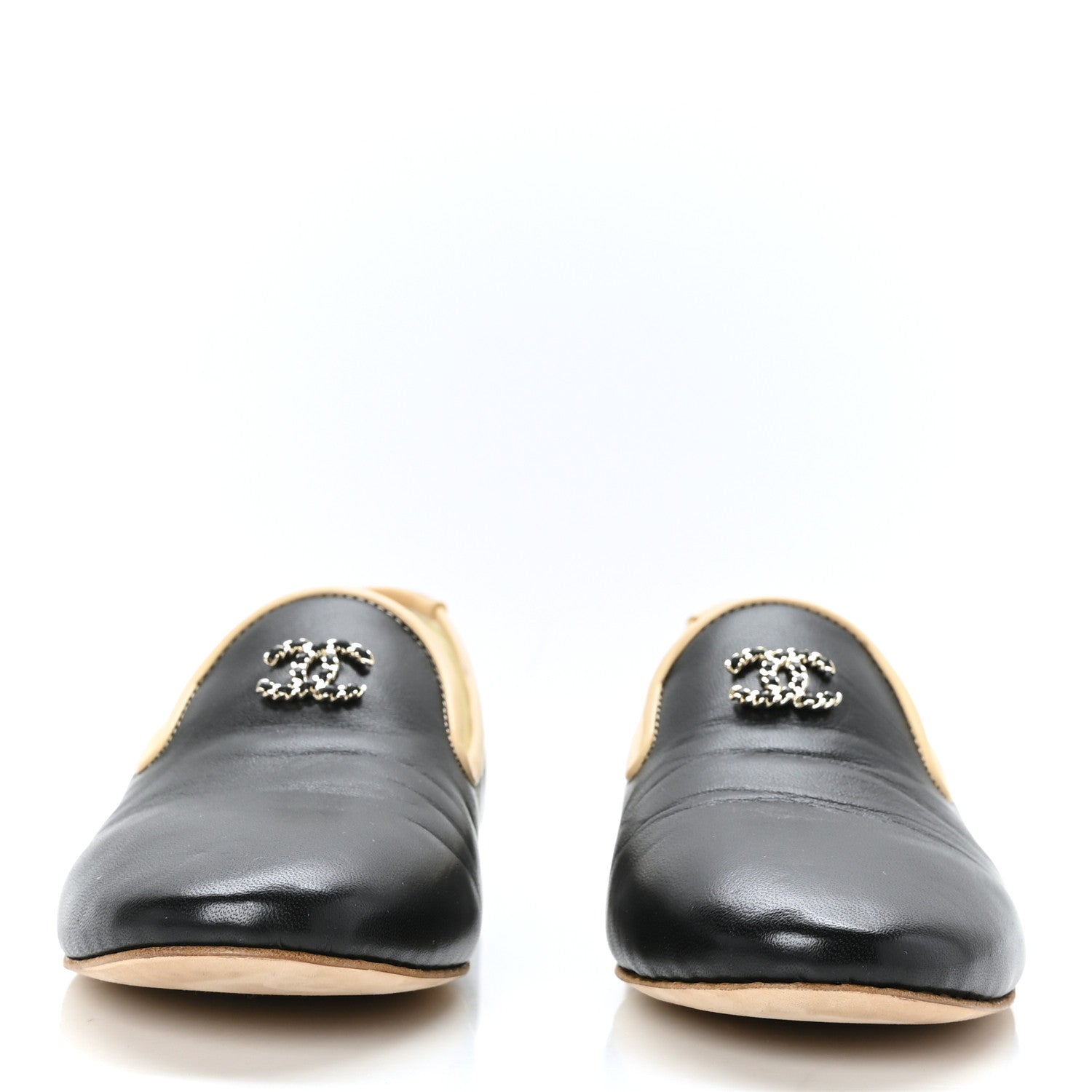 Chanel Lambskin CC Chain Loafers 37 Black Beige 2 of 8