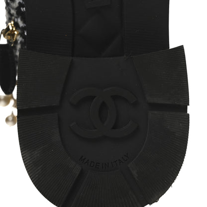 Chanel Wool Tweed Calfskin Chain Lace Up Combat Boots 40 Black White 7 of 11
