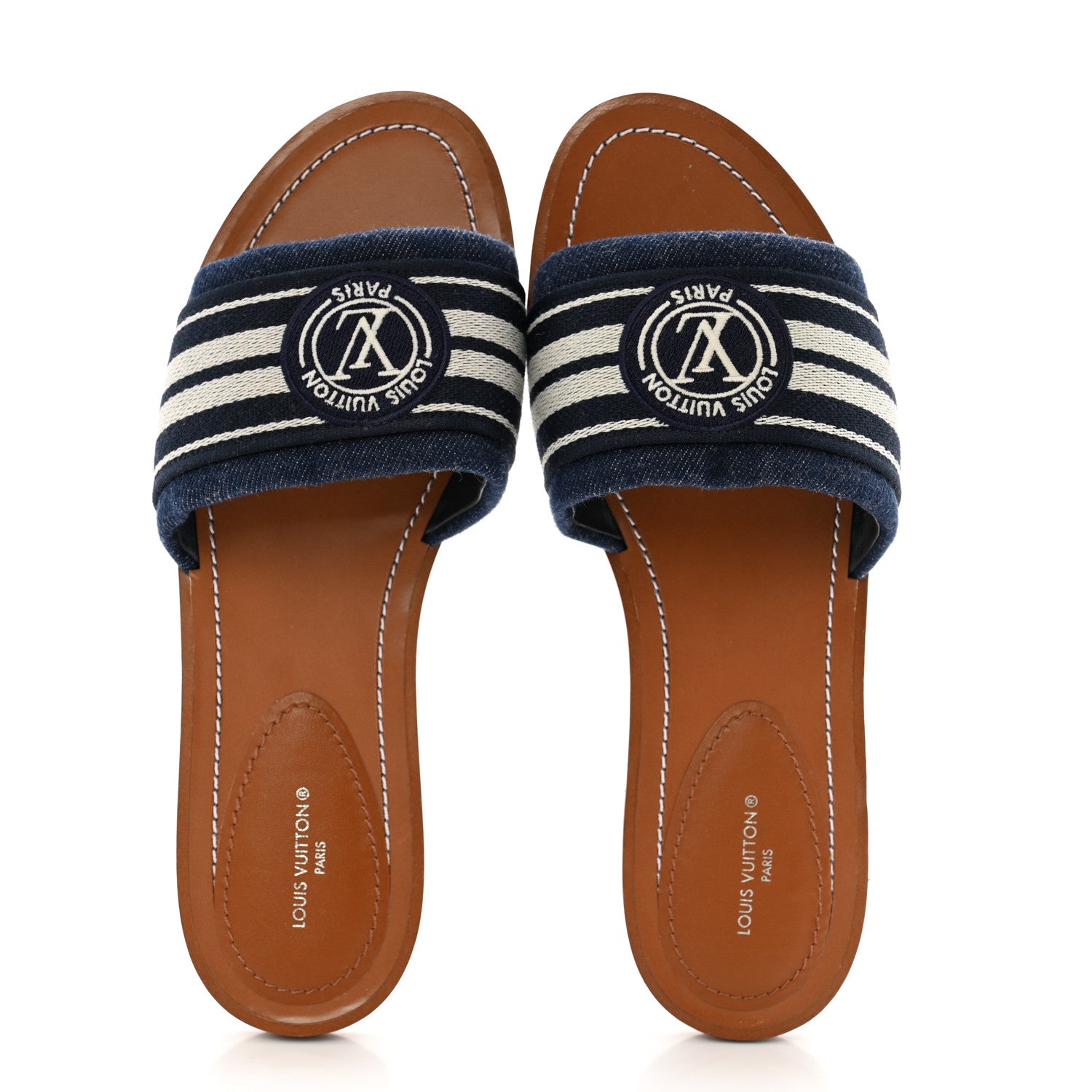 Louis Vuitton Canvas Calfskin Lock It Flat Mules 38 Blue 2 of 9