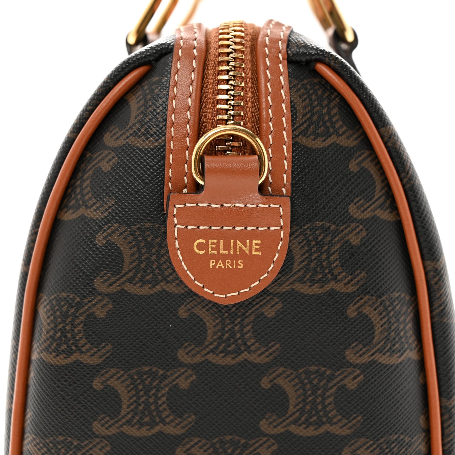 Triomphe Canvas Calfskin Small Boston Bag Tan