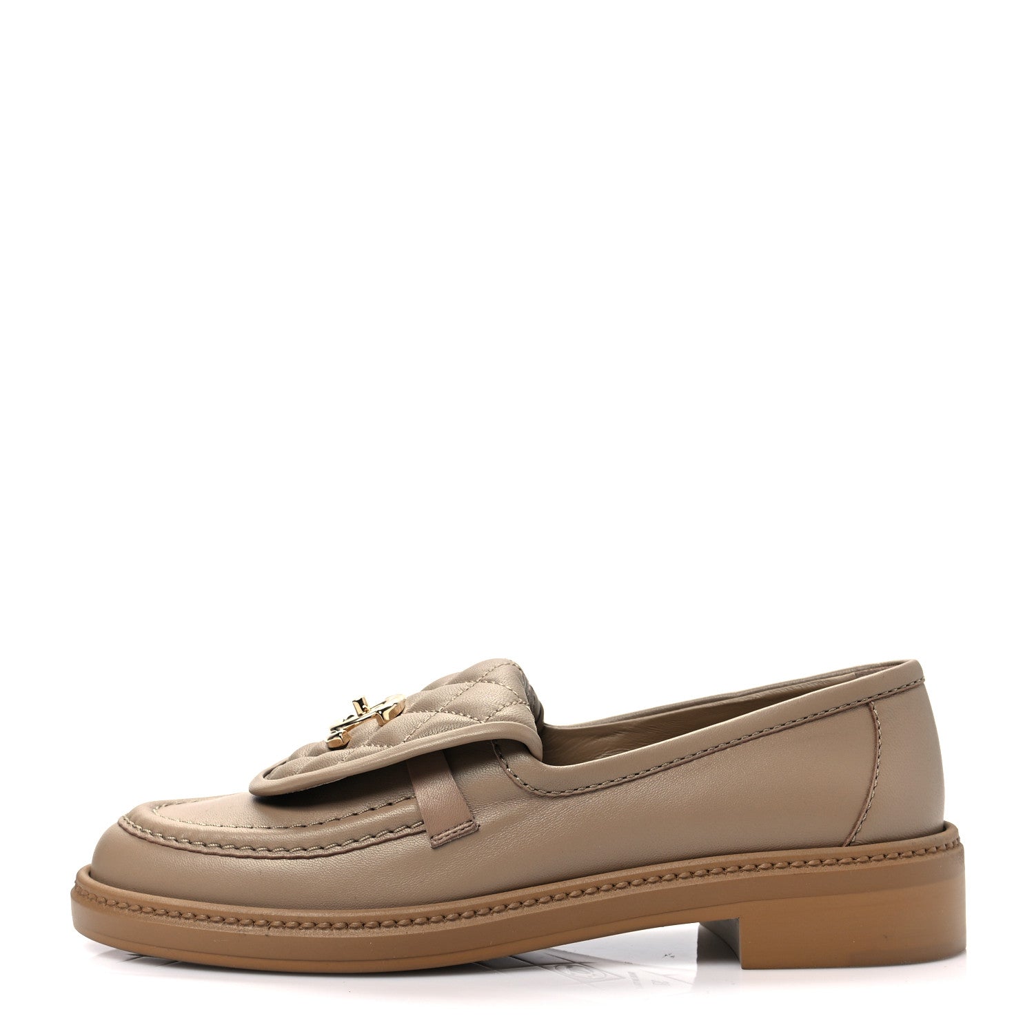 Chanel Lambskin Quilted CC Turnlock Loafers 37 Beige 1 of 8