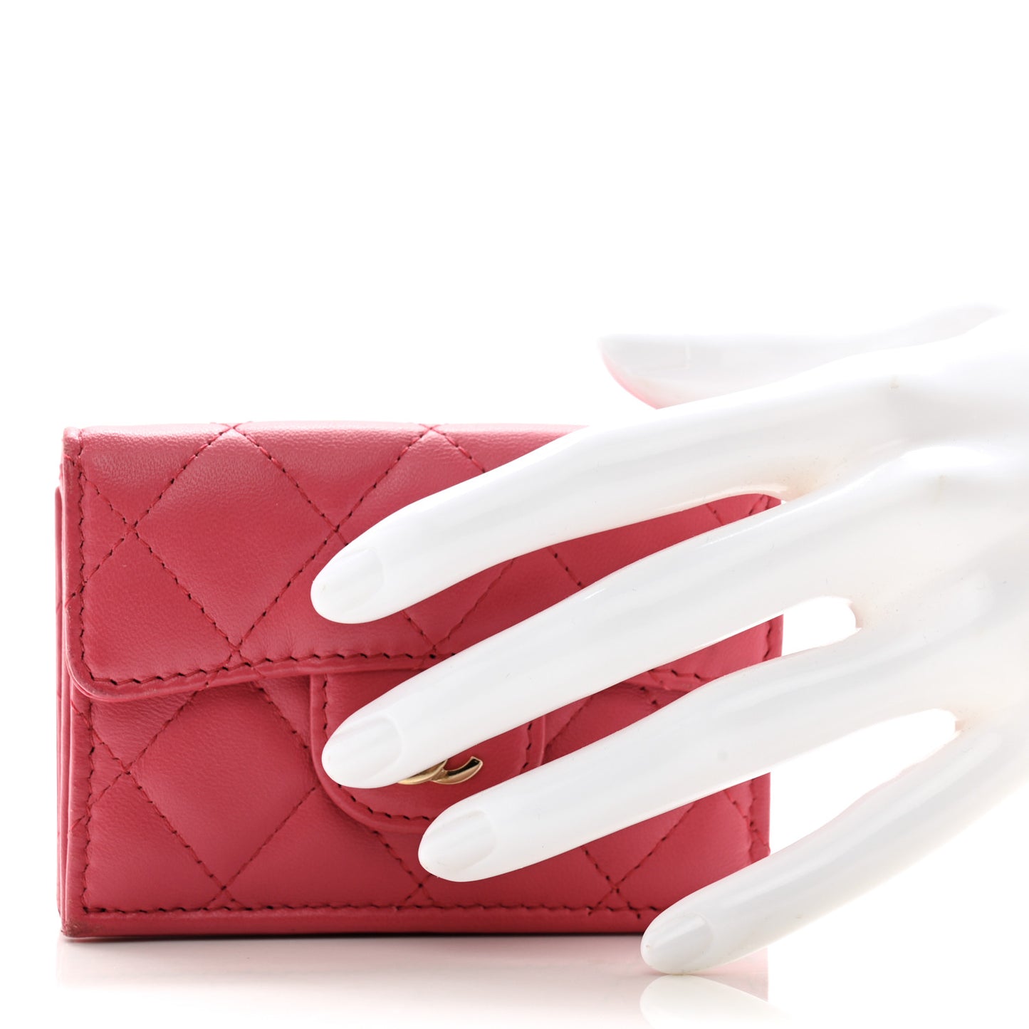Lambskin Quilted Tri-Fold Flap Wallet Pink