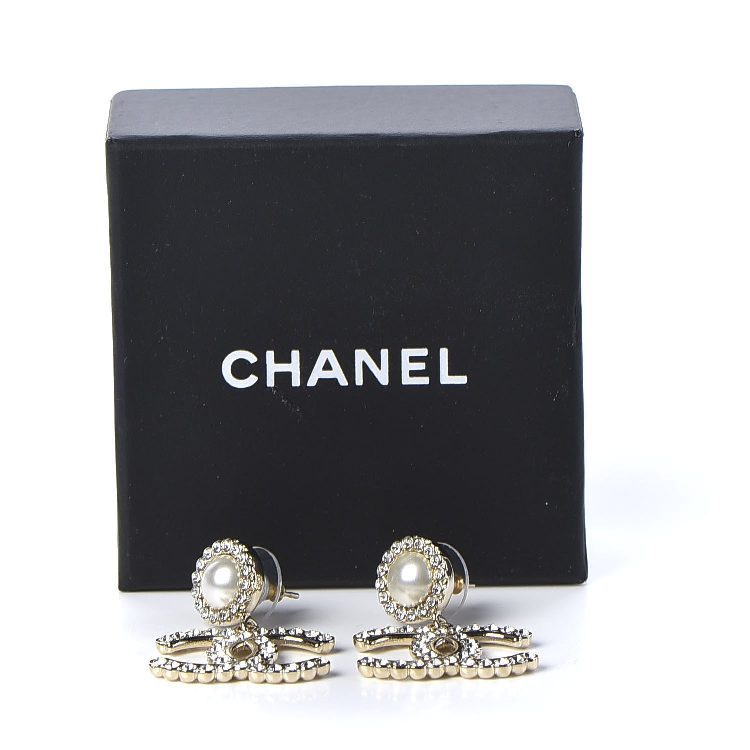 Chanel Crystal Pearl Bow-tiful CC Drop Earrings Gold 5 of 5