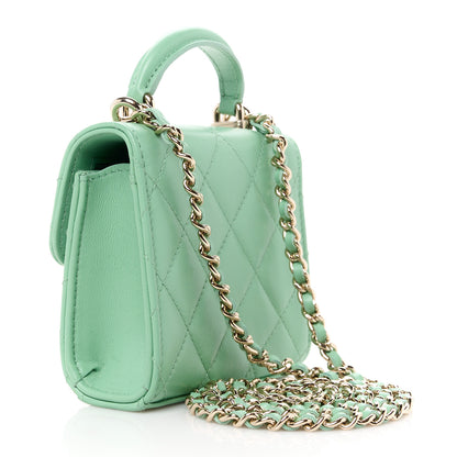 Chanel Lambskin Quilted Top Handle Flap Clutch With Chain Light Green 3 of 11