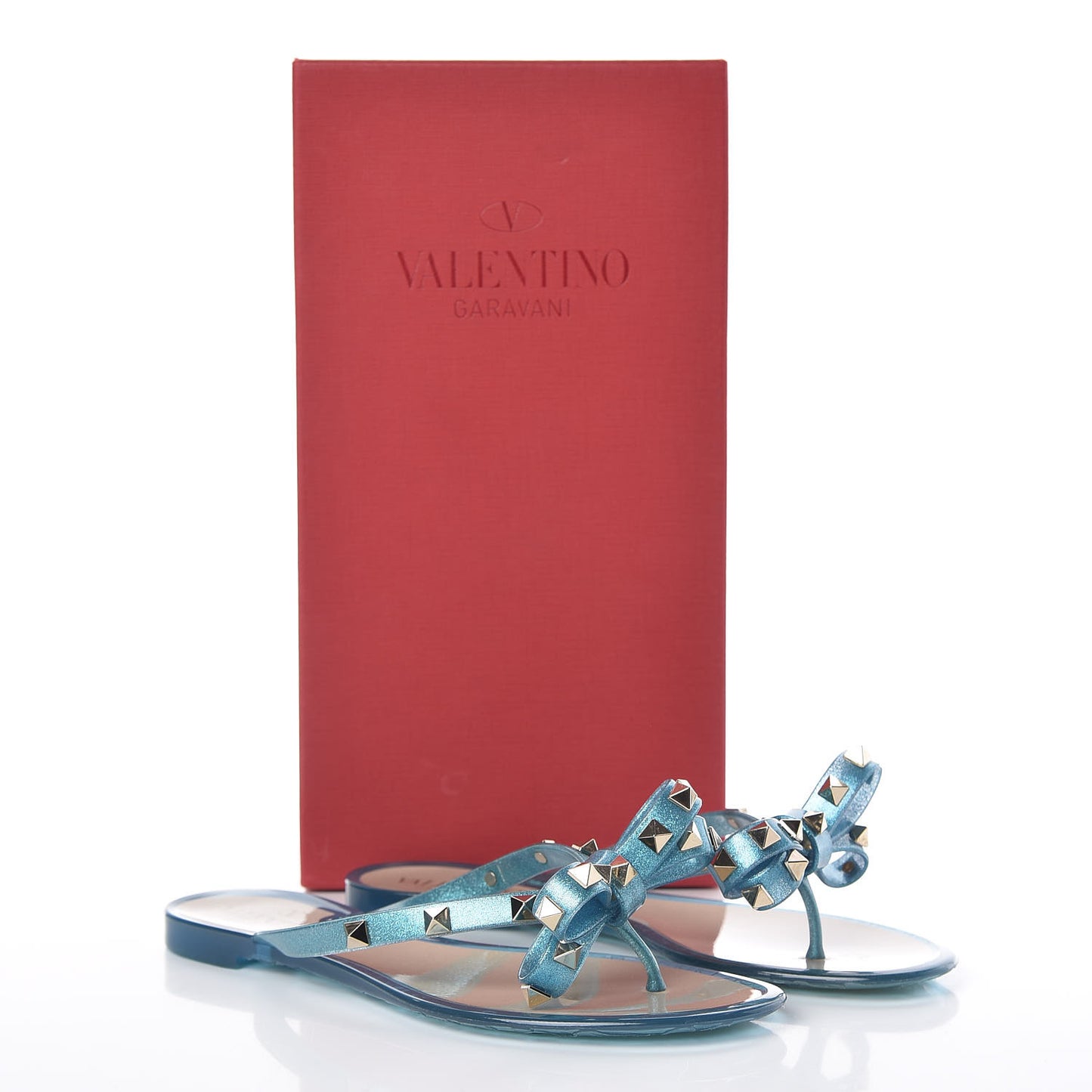PVC Jelly Glitter Rockstud Bow Thong Sandals 36 Cerulean