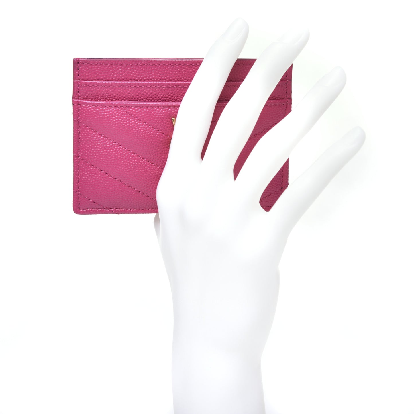Grain De Poudre Matelasse Chevron Monogram Credit Card Case Fresh Fuxia