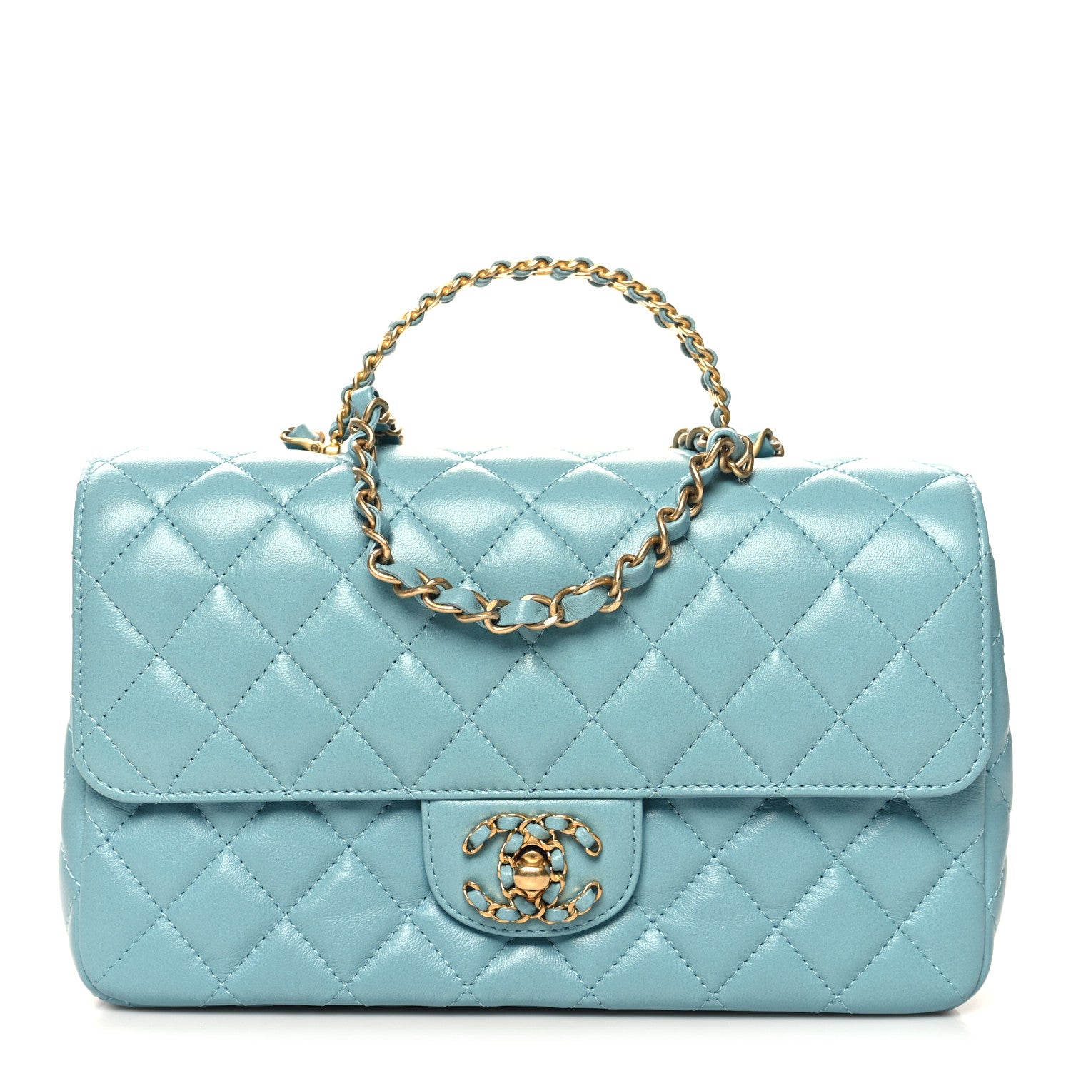 Chanel Lambskin Quilted Small Strass On Top Flap Bag Light Blue 1 of 12